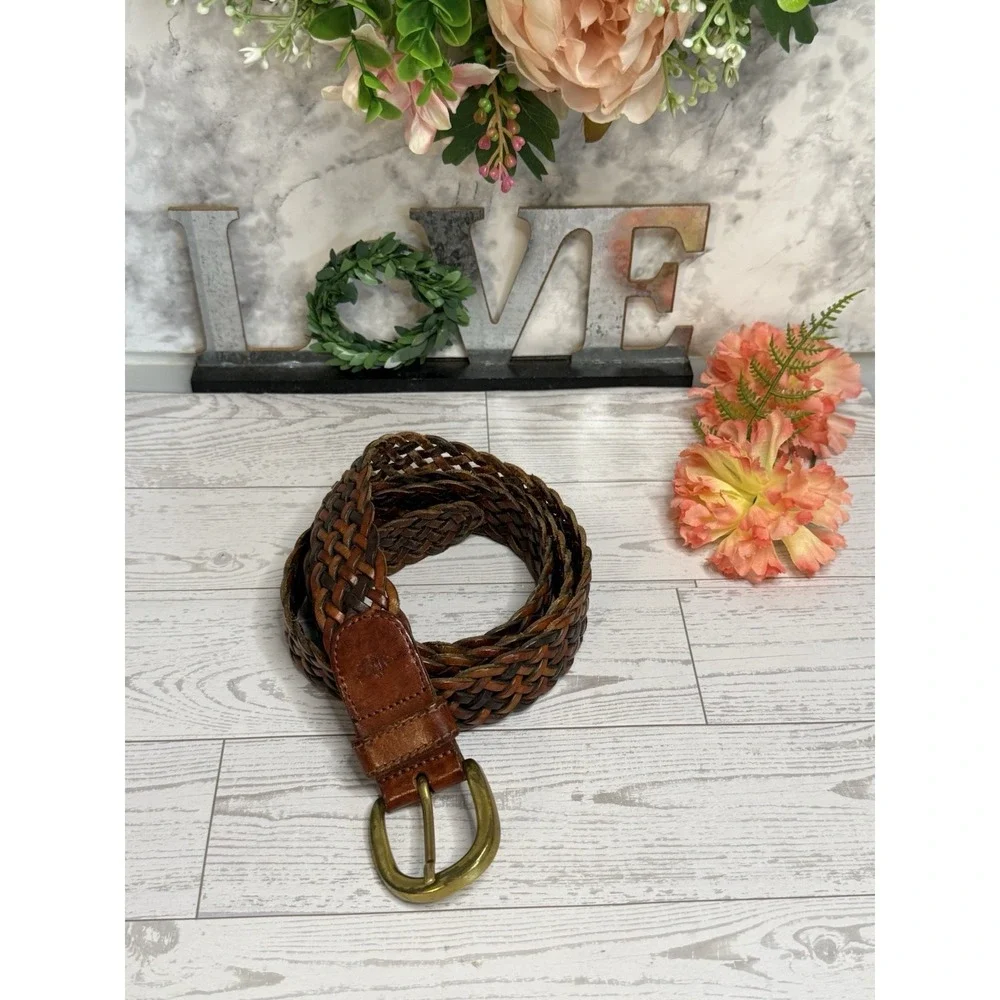 VTG Dockers Woven Braided Leather Belt Reddish Brown‎ Brass Buckle  Large/ 44